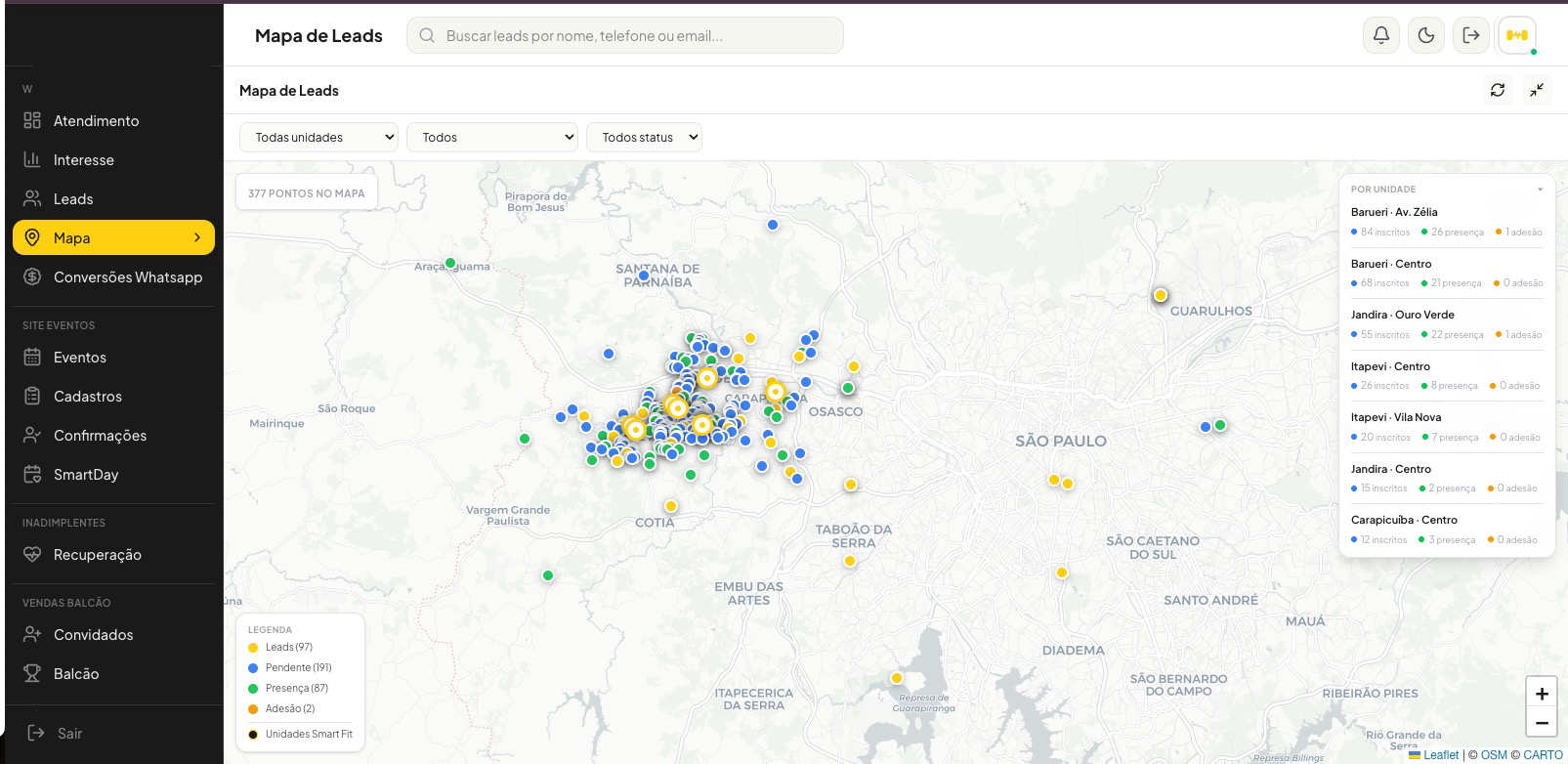 Mapa de leads por região